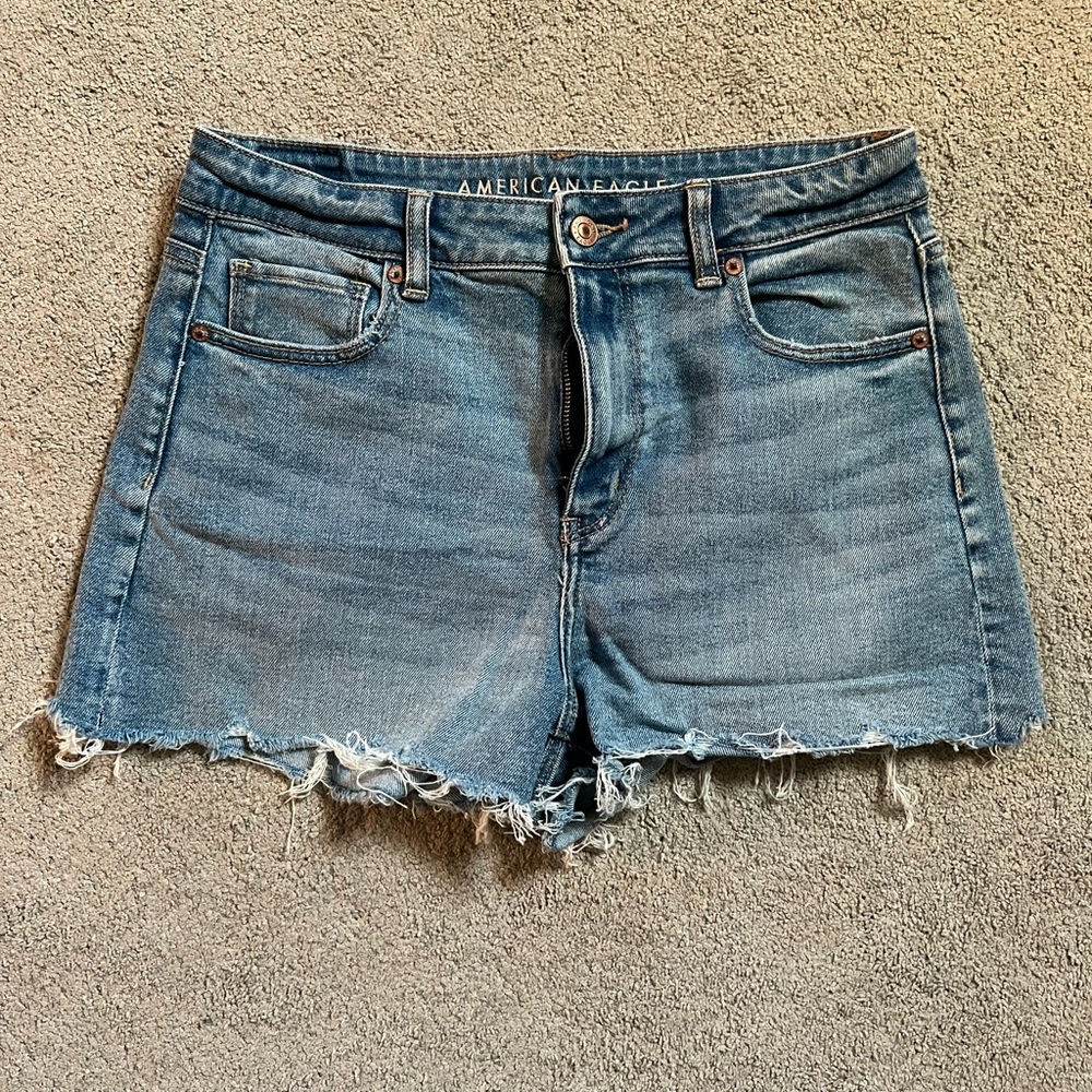 American Eagle Outfitters Blue Jean Shorts Distressed Raw-Edge